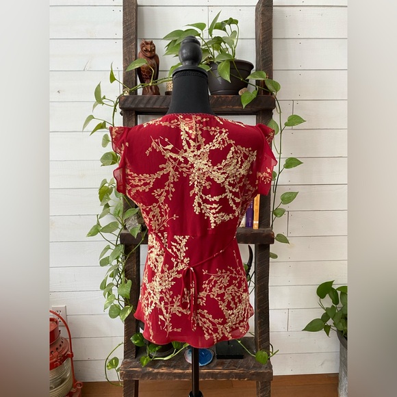 Helium: Red V Neck Top with Lace Trim - Picture 10 of 17